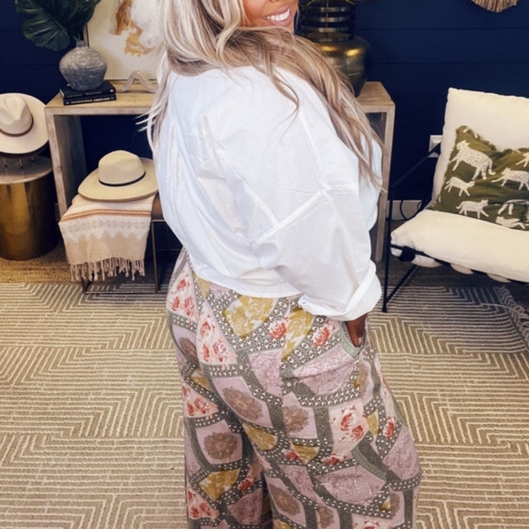 Easel Boho Wide Leg Paisley Pastel Patchwork Boho Palazzo Wide Leg Pants  NWT - Picture 2 of 8